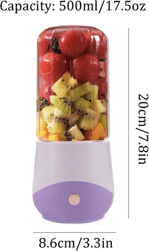 Vista 2 de Plastic Portable Blender Lightweight Portable Juicer For Smoothies Ice Blending Juicing And Food Processing 500ml/17.5oz(White)