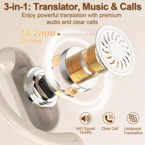 Vista 5 de Auriculares de traducción Ai en tiempo real, auriculares de Blanco
