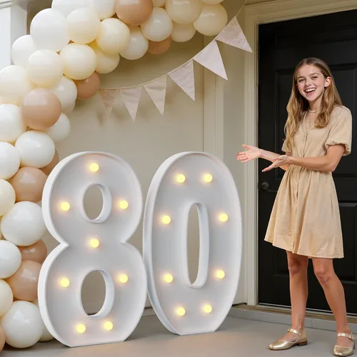 Vista 40 de IMPRSV Letras de mosaico iluminadas de marquesina, 4 pies para globos y fiestas, decoración de kit de arco