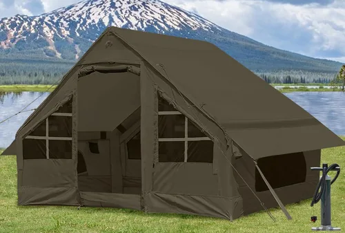 Vista 10 de Tiendas de campaña inflables para acampar con gato de estufa, 2/4/6/8 personas, fácil instalación, tiendas de campaña inflables para 4 estaciones