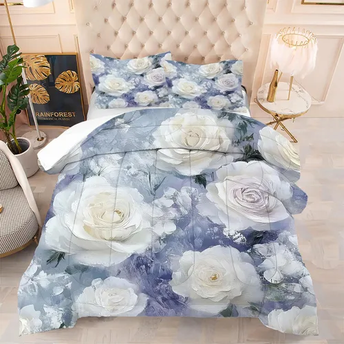 Vista 10 de Blue Wavy Stripes Comforter Set Twin Size 3D Optical Illusion Ocean Wave Bedding Set with 1 Pillowcase & 1 Comforter, Soft Geometric Blue White Bed