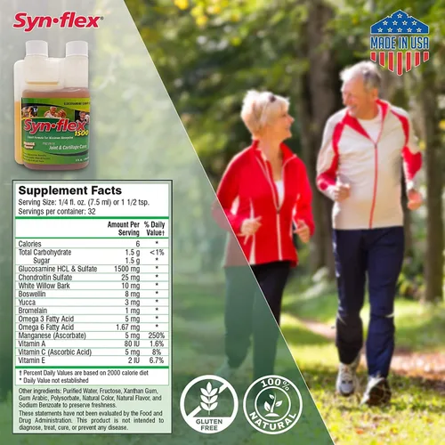 Vista 3 de Synflex Suplemento líquido de glucosamina y condroitina de 1500 mg - HSA/FSA, fórmula de apoyo articular de alta concentración y absorción rápida