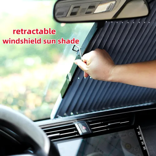 Vista 2 de Ettonsun Parasol retráctil para parabrisas de automóvil, protector de parasol grande que bloquea el 99% de los rayos UV para mantener tu automóvil
