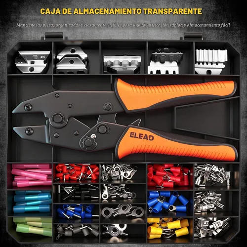 Vista 4 de Kit de herramientas de crimpado de alambre de trinquete de 200 piezas, alicates de crimpado de virola con 5 mordazas intercambiables, crimpadora