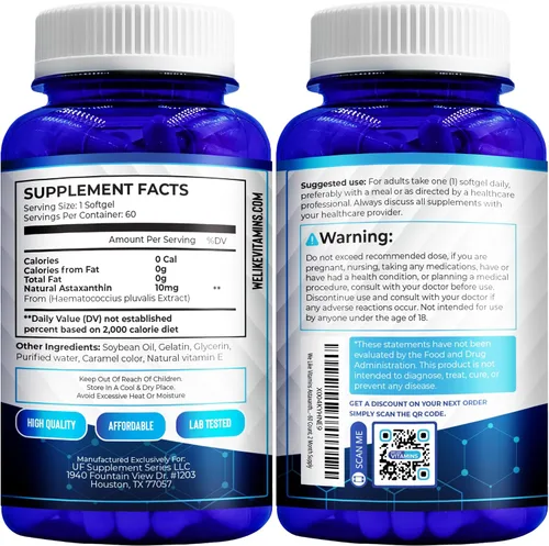 Vista 7 de We Like Vitamins Astaxantina 10 mg Softgel – Suplementos de astaxantina altamente potentes de Haematococcus Pluvialis – Mejora los ojos