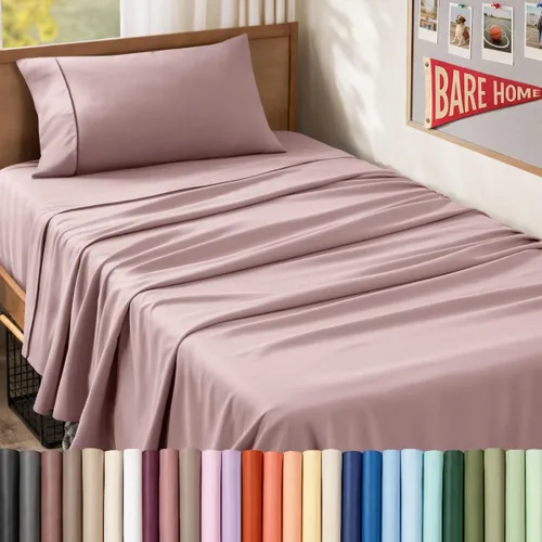 Vista 109 de Bare Home Juego de Sábanas Twin - Sábanas de Cama de Microfibra Ultra-Suave 1800 - Doble Cepillado - Bolsillos Profundos - Ajuste Fácil - Extra