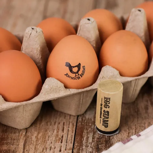 Vista 3 de ExcelMark Sello de huevo - Sello de goma personalizado para huevos - Granja de pollos (diseño 1)