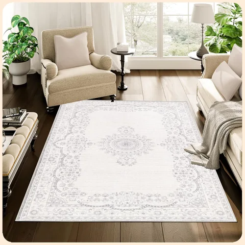 Vista 195 de Istana Alfombra larga antideslizante de 2.5 x 8 para el hogar, para pasillo y cocina, lavable, sedosa y suave al tacto, elegante, color azul y marfil