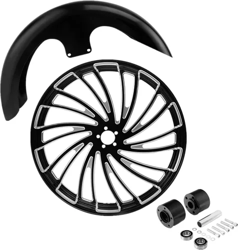 Vista 30 de TCMT Llanta de rueda delantera de 21", buje de rueda de brida de doble disco con guardabarros delantero negro sin pintar, compatible con modelos