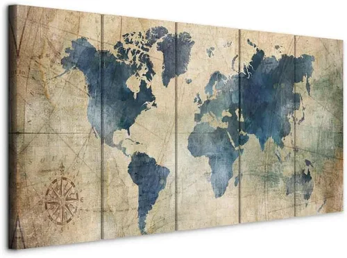 Vista 13 de artgeist Lienzo decorativo para pared, mapa del mundo, 40 x 16 pulgadas, 5 unidades, decoración del hogar, enmarcado, estirado, foto, pintura
