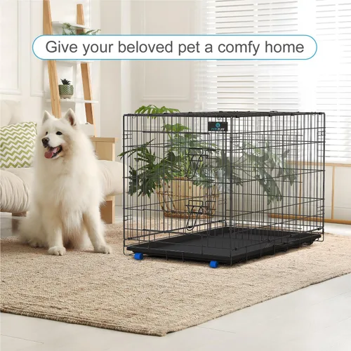 Vista 9 de PetsTuff Great CRATES - Jaula grande para perros de 36 pulgadas, perrera resistente con panel divisor para mascotas de 40 a 60 libras, bandeja