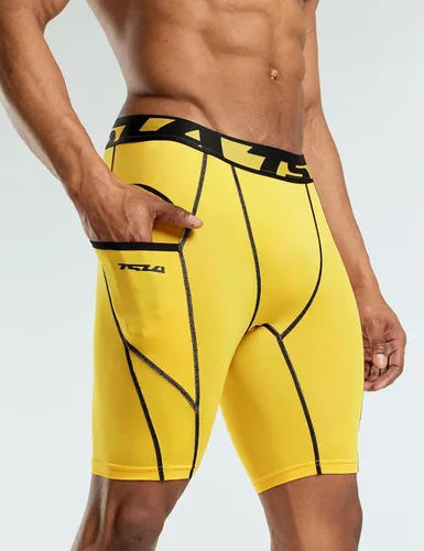 Vista 3 de TSLA - Pantalones cortos deportivos de compresión para hombre, en paquete de 1 o 3unidades, mallas para correr de rendimiento deportivo, frescas