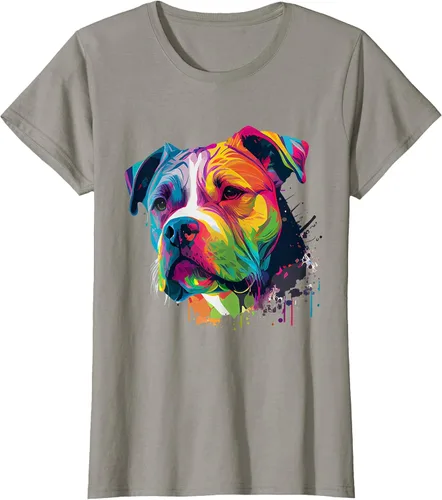 Vista 79 de Colorful American Bulldog American Bully Men Women T-Shirt Asphalt Grey