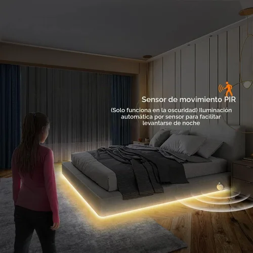 Vista 8 de Tira de luces LED con sensor de movimiento COB, luces de tira LED de neón con sensor de movimiento USB de 5 V, tira de luz LED impermeable de 6.56