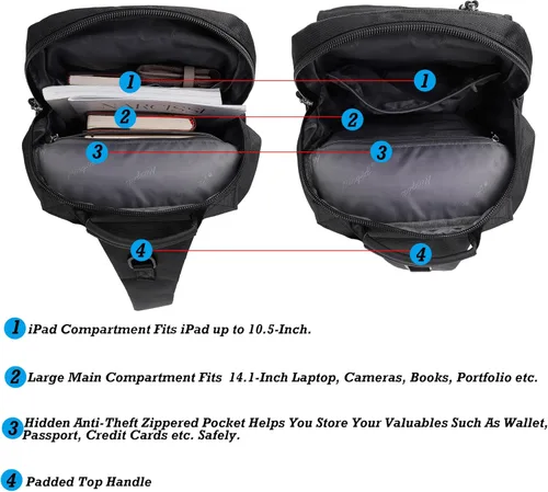 Vista 5 de Nicgid Bolsos de hombro en el pecho, mochila cruzada para laptop de 13.3 pulgadas, 14.1 pulgadas, bolsa de mensajero para viajes al aire libre