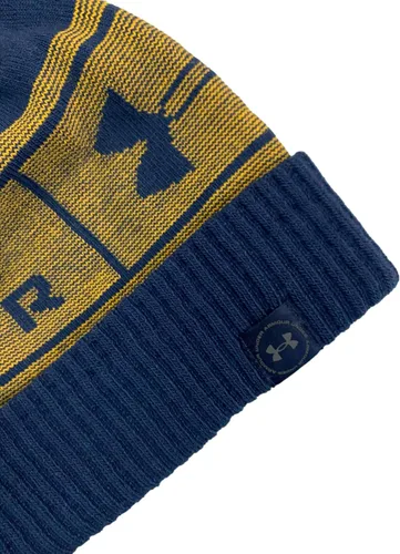 Vista 3 de Under Armour Gorro con pompón con logotipo grande para hombre, Academia (408)/Néctar Amarillo