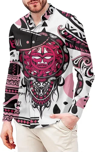 Vista 16 de Camisetas polinesias de manga larga para hombre para hombre, diseño floral de plantas tropicales, camisa con botones en la parte superior