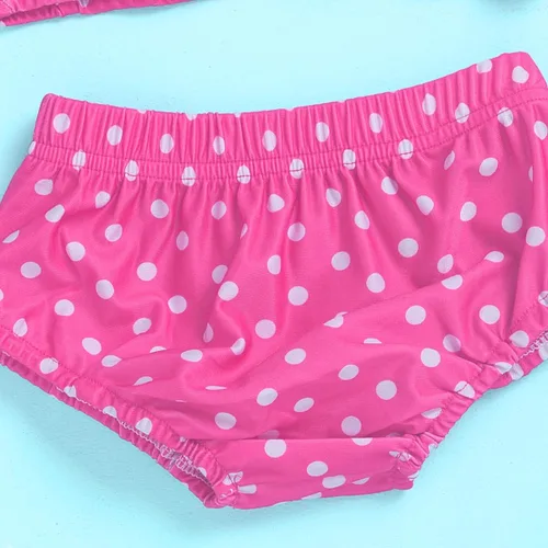 Vista 3 de Bikini para bebé niña, traje de baño de lunares para niños pequeños, conjunto de bikinis con diadema