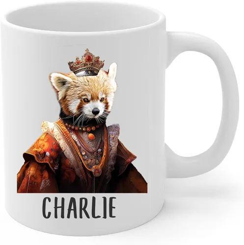 Vista 2 de Taza de café con nombre personalizado de panda menor rojo renacentista, taza de cerámica blanca, 11 onzas, regalos para amantes de los animales