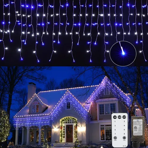 Vista 15 de Luces de Navidad de carámbano para exteriores, 40 pies, 432 LED, impermeables, para exteriores, 8 modos de iluminación, con control remoto