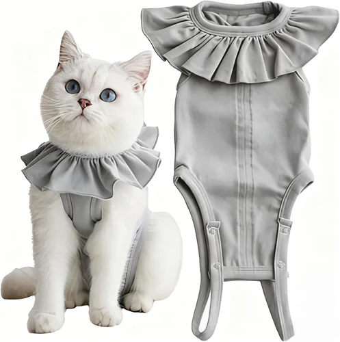 Vista 9 de Traje de recuperación para gatos para heridas abdominales y enfermedades de la piel, camisa quirúrgica transpirable para después de la cirugía