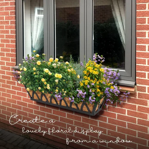Vista 6 de Jardinera Colgante para Ventana, Cesta Colgante de Metal Negro de 24 Pulgadas para Plantar Flores con Forro de Coco para Balcón Exterior, Porche