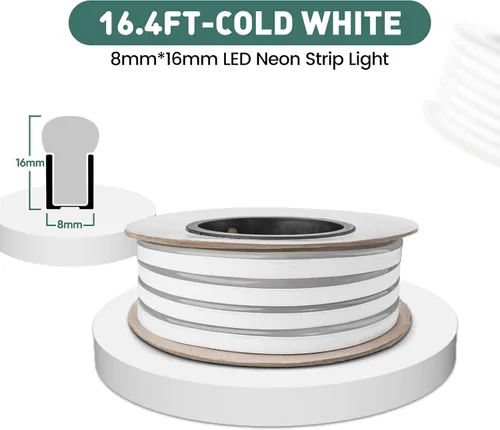 Vista 2 de GZBtech Tira de luces LED flexibles de neón de 16.4 pies, tira de luz impermeable CA de 110-120 V, 120 LEDs/M, iluminación de neón conectable