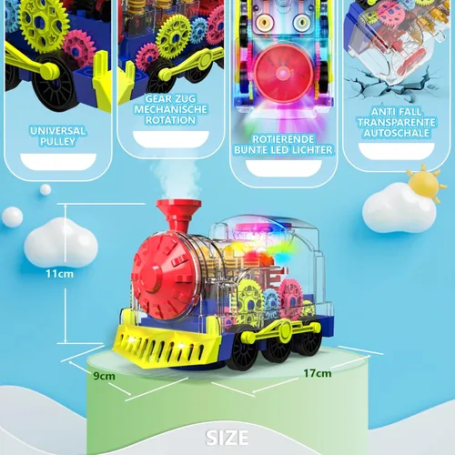 Vista 3 de Kizeefun - Tren de juguete con luz para niños pequeños: coche de juguete con engranajes transparentes para niños con luz genial y música, juguetes