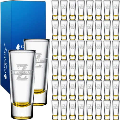 Vista 85 de Vaso de chupito personalizado con fondo negro personalizado de 2 oz, vasos de chupito cordiales con inicial y nombre en script dividido
