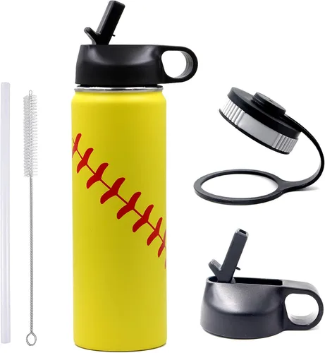Vista 28 de Botella de agua de baloncesto de 12 onzas, botella de agua deportiva aislada al vacío de acero inoxidable con popote y 2 tapas, botella de agua