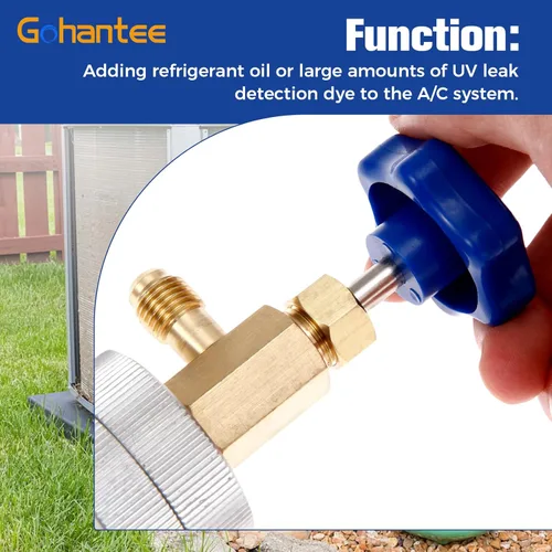 Vista 4 de gohantee Inyector de tinte de aceite de CA R12 para R134a R22 2oz A/C Herramienta de inyección de aire acondicionado hembra 1/4 "SAE x macho 1/4" SAE