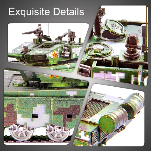 Vista 3 de Piececool Rompecabezas de metal 3D, kit de construcción de tanque de batalla principal 99A, kit de 233 piezas de manualidades para adolescentes