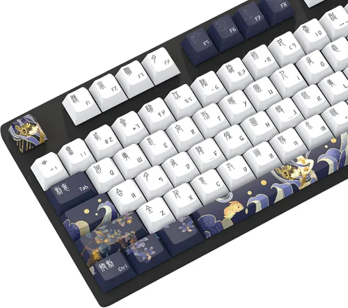 Vista 13 de JSJT Teclas PBT - Tecla translúcida con impresión lateral, estilo multicolor con brillo personalizado, juego de 124 teclas de perfil Cherry