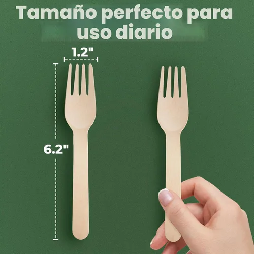 Vista 5 de LotFancy Tenedores desechables, 100 tenedores de madera, 6.2 pulgadas, biodegradables compostables, ideales para camping, picnic, cenas, suministros