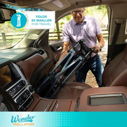 Vista 3 de Andador plegable con espacio para guardar Stander, andador rodante ligero con asiento para personas mayores y adultos, ayuda de movilidad de 4