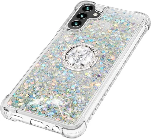 Vista 6 de CCSmall Carcasa con purpurina y soporte de anillo para Samsung Galaxy A13 5G/A04s, color plateado