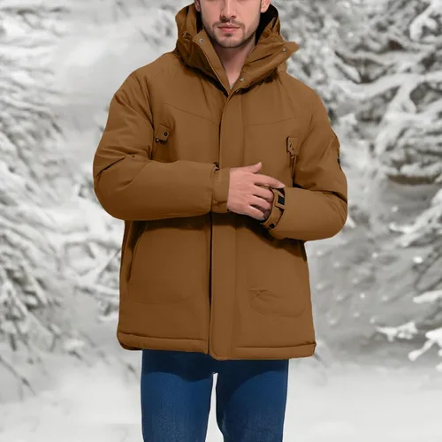 Vista 2 de Chaqueta impermeable de esquí para hombre con forro polar cálido para invierno con capucha costuras totalmente selladas