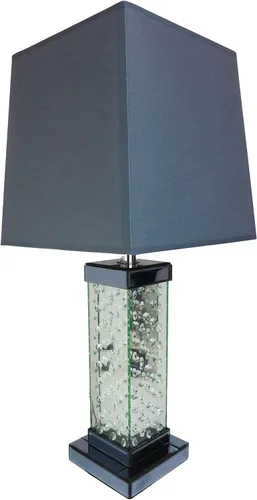 Vista 4 de Ebros Gift Moderna y elegante lámpara de mesa rectangular con cristales flotantes biselados de cristal y metal, con pantalla de tela gris, acento