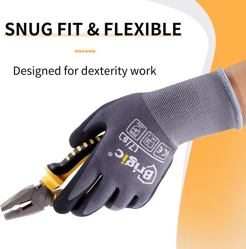 Vista 3 de Guantes de trabajo protectores con revestimiento de nitrilo de micro espuma, guantes de nailon de alta densidad, delgados y ligeros, agarre fuerte