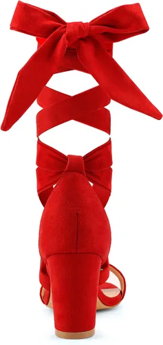 Vista 4 de Leticia Tacones de tiras para mujer, tacón grueso, sexy, puntera abierta, con cordones, tacones de bloque, cómodas sandalias de tacón alto
