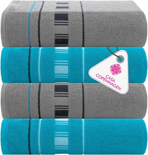 Vista 99 de CASA COPENHAGEN Exotic - Juego de 6 toallas de diseño de 100% algodón egipcio, color azul aguamarina, 550 GSM, 2 toallas de baño, 2 toallas de baño