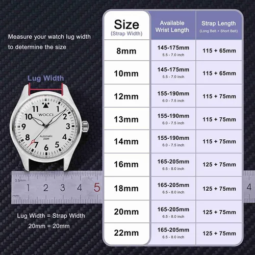 Vista 4 de WOCCI Correas de reloj elegantes, correas de repuesto de cuero genuino para hombres y mujeres, ancho de la banda 8 mm 10 mm 12 mm 13 mm 14 mm 16 mm