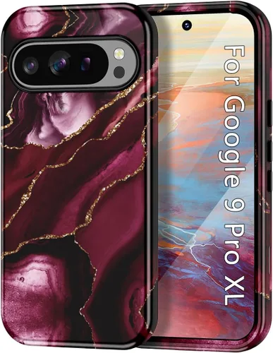 Vista 21 de Btscase Funda para Google Pixel 9 Pro 2024 [grado militar a prueba de golpes] elegante patrón de mármol delgado protector 3 capas de policarbonato