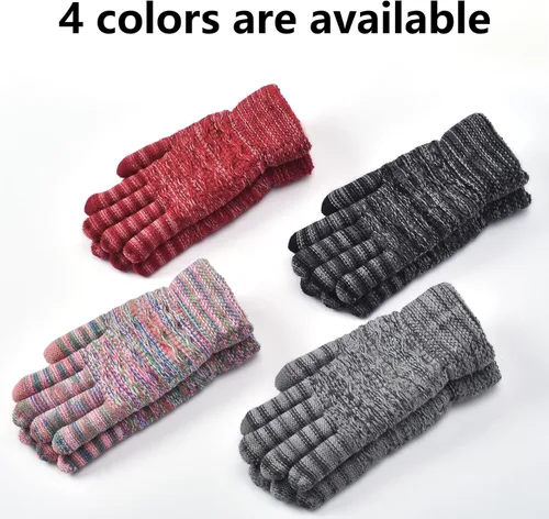 Vista 13 de Guantes de invierno cálidos para pantalla táctil para mujer, guantes térmicos de punto de lana con forro polar para clima frío