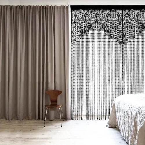 Vista 3 de HSYLYM - Cortina de puerta de encaje para privacidad, estilo macramé boho, para ventanas y como separador de paredes, cubre ventanas y puertas