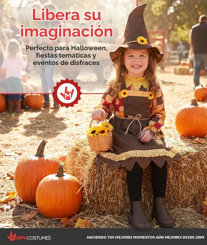 Vista 6 de Morph Disfraz de espantapájaros para niñas, disfraz de espantapájaros para niñas, disfraces de Halloween para niñas