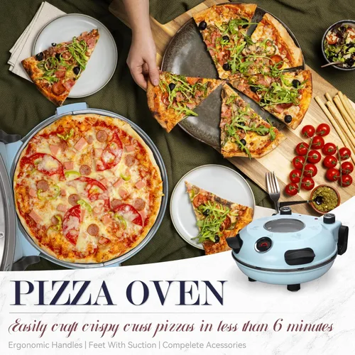 Vista 2 de Horno de pizza eléctrico de Baker's Friend para encimera interior, máquina de 12 pulgadas para el hogar, cocedor y parrilla, horno de piedra