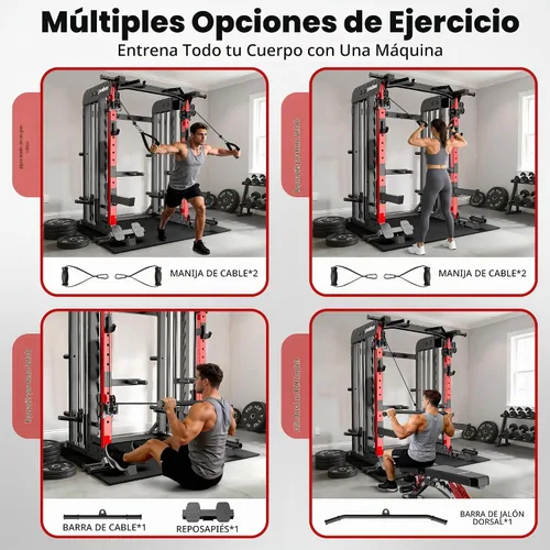 Vista 8 de pooboo Máquina Smith Power Cage con sistema de cable para sentadillas