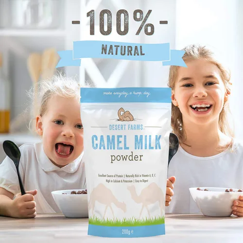 Vista 3 de Desert Farms Leche de camello entera orgánica en polvo certificada PALEO y KETO libre de alérgenos sin OMG, fácil de mezclar, leche en polvo