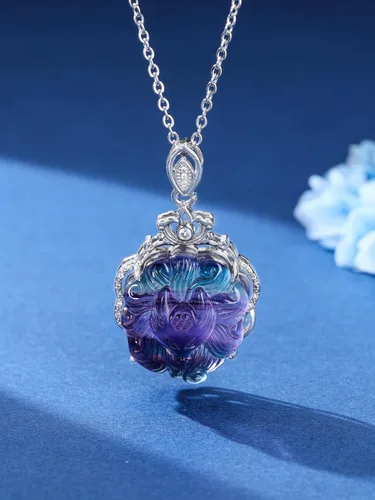 Vista 2 de Jovivi Natural Fluorite Crystal Necklace Healing Chakra Stone Gemstone Amulet Lucky Charm Pendant Adjustable Rope